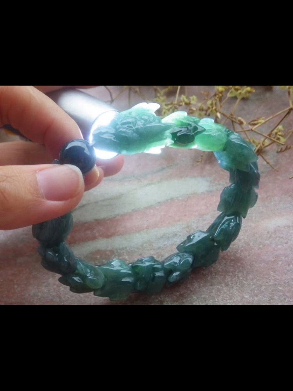 Certificate Jadeite jade Wealth Green Dragon Bracelet bangle 7-7.5inches